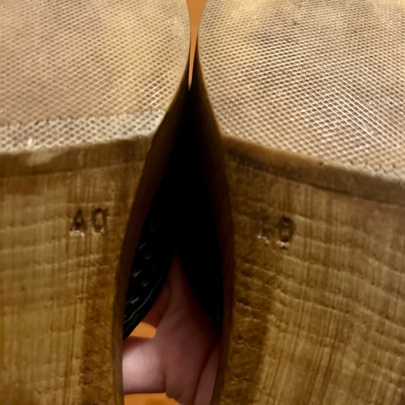 Eric Michael Black Leather and Wood Clog Heels - Picture 10 of 10